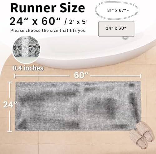 Long Bath Mat, Waffle Bathroom Runner Rug Non Slip Washable, 24 x 60