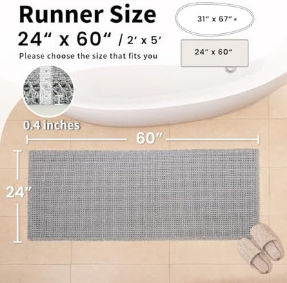 Long Bath Mat, Waffle Bathroom Runner Rug Non Slip Washable, 24 x 60