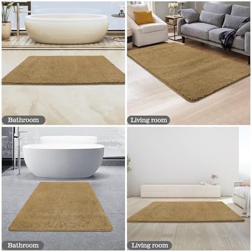 Yeaban Chenille Tan Bathroom Rug 30"x50",Non-Slip Rubber Backing