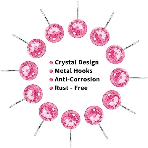 Pink Diamond Crystal Bling Shower Curtain Hooks Rings for Bathroom,12PCS