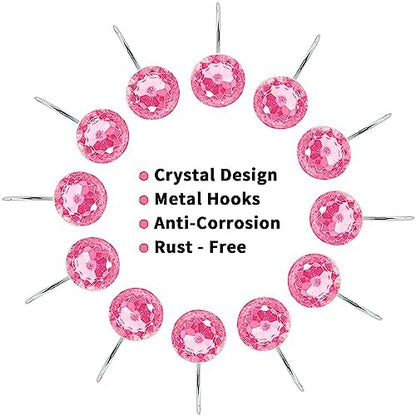 Pink Diamond Crystal Bling Shower Curtain Hooks Rings for Bathroom,12PCS