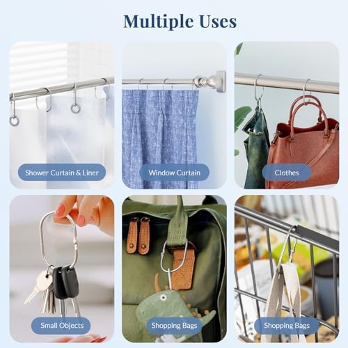 Bathway Shower Curtain Rings, Shower Curtain Hooks 12 Pcs Anti-Drop Shower Rings for Curtain, Metal Shower Curtain Rings Rust Proof, Brushed Nickel Shower Hooks for Shower Curtain Rod Bathroom