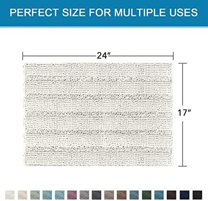 H.VERSAILTEX Bath Mats for Bathroom Non Slip Thick Chenille Striped Bath Rug Absorbent Fluffy Soft Shaggy Rugs Washable Dry Fast Plush Mats for Indoor, Bath Room, Tub - 17" x 24", Cream