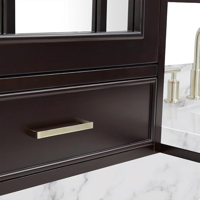 ARIEL Stafford 84-inch Bathroom Vanity with Sink,Solid Wood, 1.5-inch Italian Carrara Marble Countertop, Double Rectangular Porcelain Sink, 5 Soft Closing Doors, 6 Dovetail Drawers, Espresso