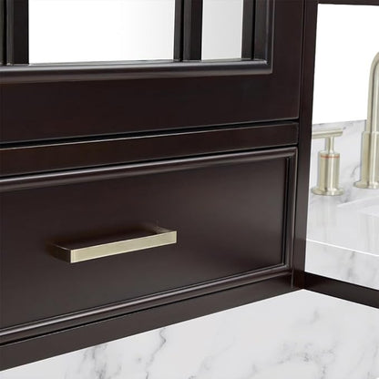 ARIEL Stafford 84-inch Bathroom Vanity with Sink,Solid Wood, 1.5-inch Italian Carrara Marble Countertop, Double Rectangular Porcelain Sink, 5 Soft Closing Doors, 6 Dovetail Drawers, Espresso