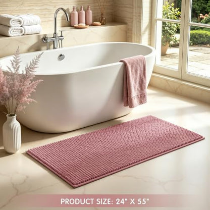 SUBRTEX Bathroom Rugs, 24" x 55" Chenille Bath Rug Soft Short Plush Bath Mat Soft Shower Mat Water Absorbent Shower Mat Quick Dry Machine Washable, Pink