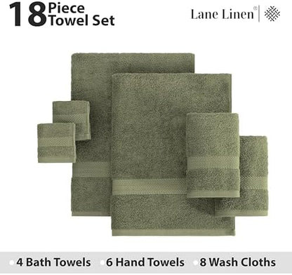 LANE LINEN Large Bath Towel Set Absorbent Quick Dry 100% Cotton - Oil Green