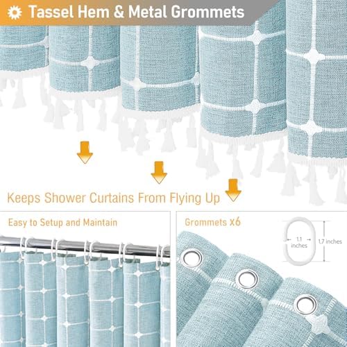 BTTN Stall Boho Farmhouse Linen Heavy Duty Shower Curtain, 36x72, Fog Blue
