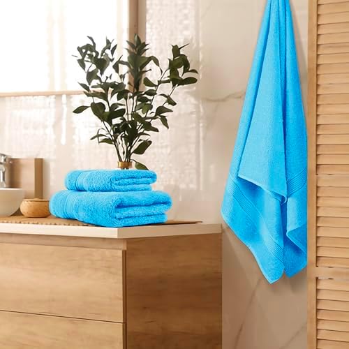 Belizzi Home Ultra Soft 3 Pack Cotton Towel Set, Contains a Bath Towel 28x55 inch, a Hand Towel 16x24 inch & a Wash Coth 12x12 inch, Ideal Everyday use, Compact & Lightweight - Turquoise Blue