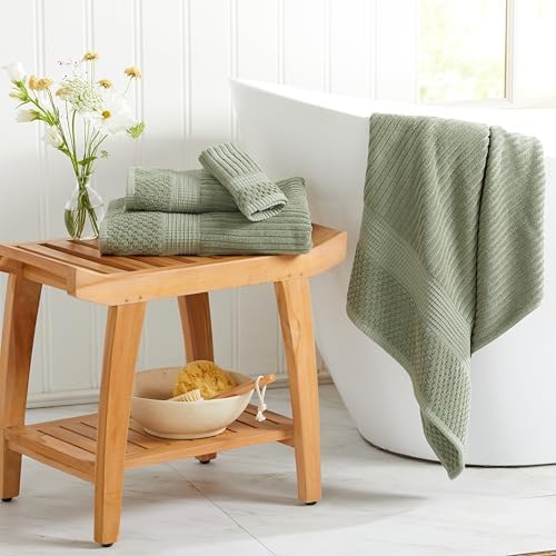 Springtree Home 100% Cotton Bath Towel Set | 6-Piece Set | Textured | Green