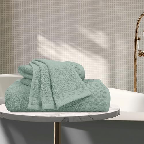 MyOwn Ultra Soft 3 Pack Cotton Towel Set, Contains a Bath Towels 28x55 inch, a Hand Towels 16x24 inch & a Wash Coths 12x12 inch, Ideal Everyday use, Compact & Lightweight - Jade