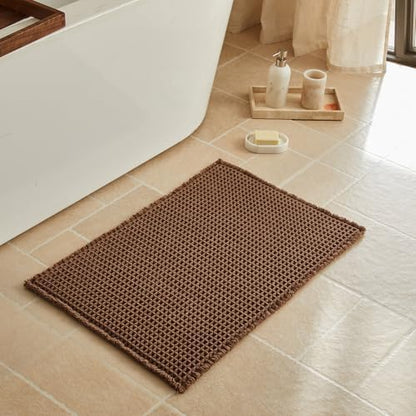 Triohero Waffle Bath Mat, Boho Bathroom Rugs Non Slip, 20x30 Mocha
