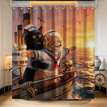 Extra Tall Shower Curtain XL Fun Black Cat, 70 x 96 Inchs