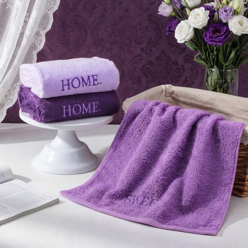 FuWeave 3 Pcs Purple Decorative Hand Towels for Bathroom, Home Sweet Home