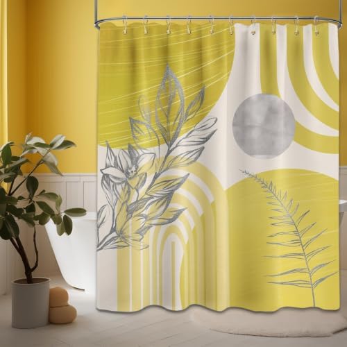 Mustard Yellow Shower Curtain, 60X72 in, Mid Century Modern