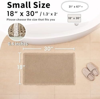 Waffle Bath Mat, Boho Bathroom Rug Non Slip Washable, 18 x 30, Khaki