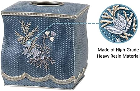 Zahari Home 2pc Capri Bathroom Decor Set Waste Basket for Bathroom & Tissue Cover Modern Classic Decor Stylish Unique Design Beautiful Royal Blue Bathroom Accessories Set