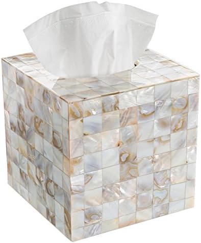 Milano Mother of Pearl Square Resin Tissue Box Cover with Bottom Slider