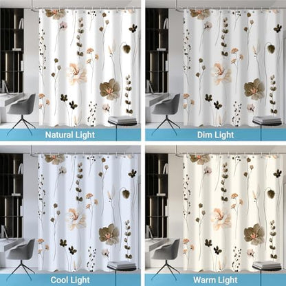 WITHLOC Floral Shower Curtains for Bathroom, Khaki, 72" W x 72" L