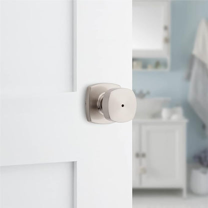 Kwikset Arroyo Knob Interior Privacy Door Knob with Lock, Door Handle For Bathroom and Bedroom, Satin Nickel Keyless Turn Lock Doorknob, with Microban Protection