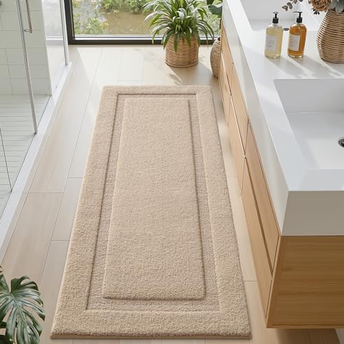 LUMI Ultra Soft Bathroom Runner Rugs, Non Slip Bath Mat 24x60, Beige