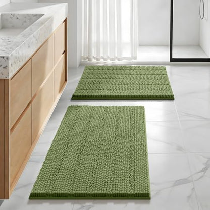 Bcoimo Bath Rugs Mat Set,2 Piece Non Slip Chenille Bath Sage Bathroom Sets