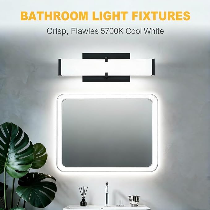 Bathroom Light Fixtures: 31.5 Inch ETL Certified LED Bathroom Vanity Light 5700K Cool White 36W 2500LM - Modern Black Vanity Light Dimmable with Clear Shade - Bathroom Lighting Fixtures Over Mirror