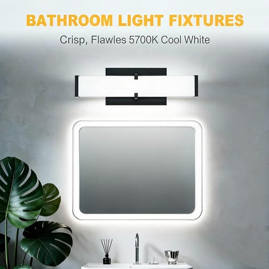 Bathroom Light Fixtures: 31.5 Inch ETL Certified LED Bathroom Vanity Light 5700K Cool White 36W 2500LM - Modern Black Vanity Light Dimmable with Clear Shade - Bathroom Lighting Fixtures Over Mirror