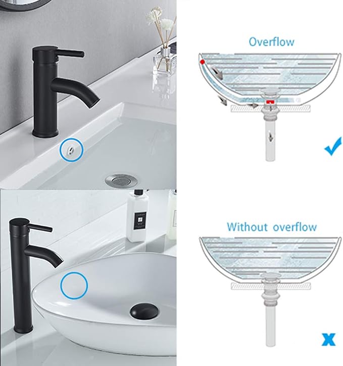 Bathroom Sink Drain with Overflow Hole Black Vessel Vanity Sink Pop Up Drain Stopper with Detachable Basket, Anti-Explosion and Anti-Clogging Drain Strainer