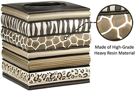 Zahari Home 2pc Safari Stripes Modern Bath Accessories Set Waste Basket & Tissue Box Modern Classic Contemporary Decorative Beautiful Designs Bathroom Decor Set for Home Luxury Bathroom Sets