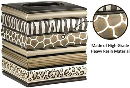 Zahari Home 2pc Safari Stripes Modern Bath Accessories Set Waste Basket & Tissue Box Modern Classic Contemporary Decorative Beautiful Designs Bathroom Decor Set for Home Luxury Bathroom Sets