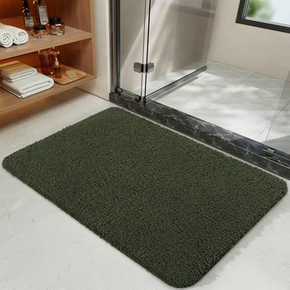LOCHAS Bathroom Rugs 24x17 Inch, Microfiber Bath Rug Non Slip, Olive Green