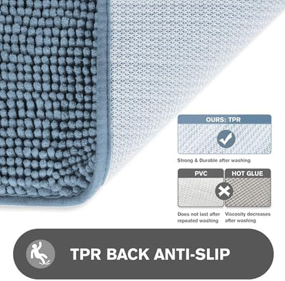 Bathroom Runner Rug 24 x 60 Inch – Extra Large Long Bath Mat | Absorbent and Washable Thick Chenille Bath Rug Non-Slip Runner Rug for Bathroom Floor, Shower, Sink(Blue)