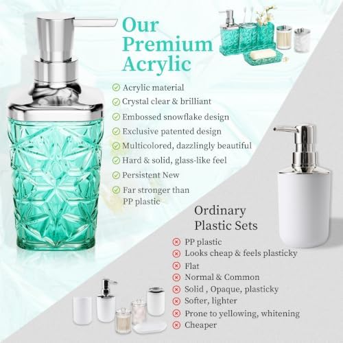 Bathroom Accessories Set, 7 Pcs Teal Bathroom Set, Acrylic Soap Dispenser and Toothbrush Holder Set, Qtip Holder Set, Bathroom Sink Set, Gift for Home Apartment