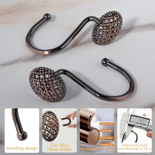 Pearlbee Bronze Shower Curtain Hooks, 12pcs,