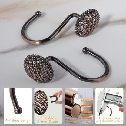 Pearlbee Bronze Shower Curtain Hooks, 12pcs,