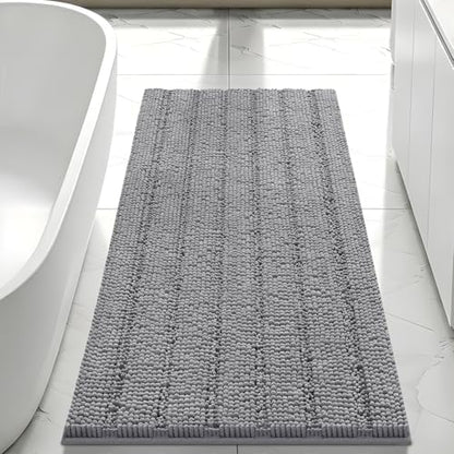 Bcoimo Bath Rug Mat,44x24 Chenille Non Slip Gray Long Bathroom Runner Rugs