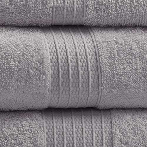 Madison Park Organic 100% Cotton Bathroom Towel Set, Hotel & Spa Quality Highly Absorbent, Quick Dry, Include for Shower, Handwash & Facial Washcloth, Multi-Sizes, Grey (Pack of 2)