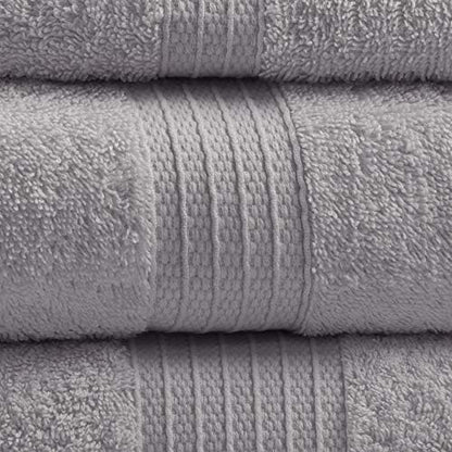 Madison Park Organic 100% Cotton Bathroom Towel Set, Hotel & Spa Quality Highly Absorbent, Quick Dry, Include for Shower, Handwash & Facial Washcloth, Multi-Sizes, Grey (Pack of 2)