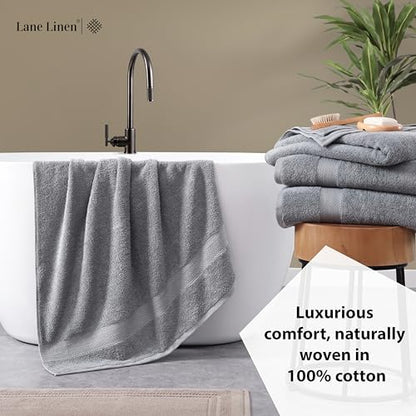 LANE LINEN Bath Towel Set 100% Cotton 4 Piece Soft Absorbent - Grey