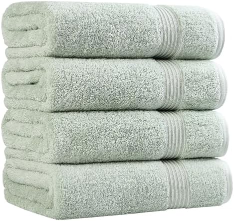 Superior Egyptian Cotton 4-Piece Bath Towel Set for Shower, Bath, Spa, Resort, Hotel, Soft Body Towels, Airbnb Essentials, Apartment, Dorm, Quick Dry, Absorbent, Bathroom Basics, Sage