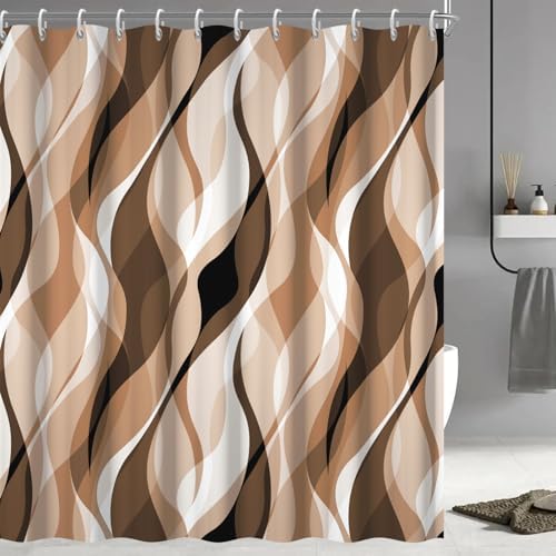 Brown Striped Shower Curtain Extra Wide 108x72 inch 18 Hooks