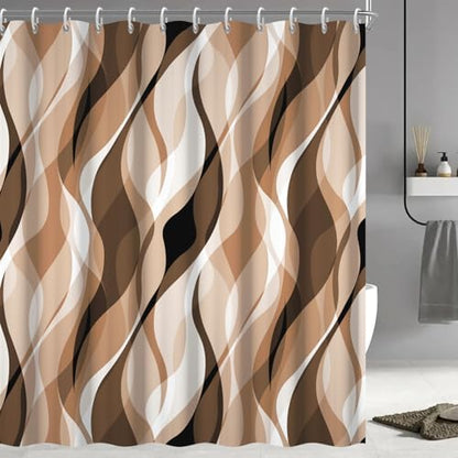 Brown Striped Shower Curtain Extra Wide 108x72 inch 18 Hooks