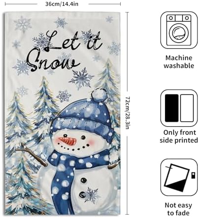 Winter Hand Towels Set of 2, 14x28 Inch Farmhouse Snowman Pine Tree Snow Holiday Tea Towel Absorbent Dish Wash Cloth for Home Hotel Bathroom Kitchen Bar Cleaning and Decor