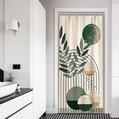 Mid Century Sage Green Stall Shower Curtain with Hooks 36x72 Inch