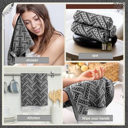 HunnmingRe 4 Pack Boho Hand Towel for Kitchen, Black,White