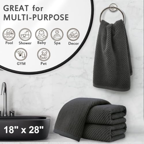 VOOVA & MOVAS Hand Towels 4PC, 100% Cotton, 18x28 in, Dark Grey