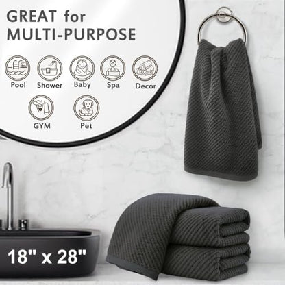 VOOVA & MOVAS Hand Towels 4PC, 100% Cotton, 18x28 in, Dark Grey