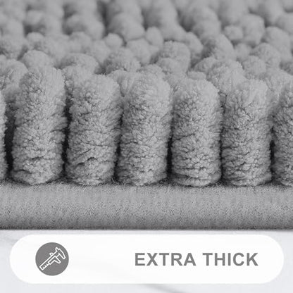Grandaily Chenille Striped Bathroom Rugs 47x32, Extra Thick and Absorbent Bath Mats, Non-Slip Soft Plush Shaggy Shower Carpet, Machine Wash Dry, Bath Rug for Bathroom, Dark Gray