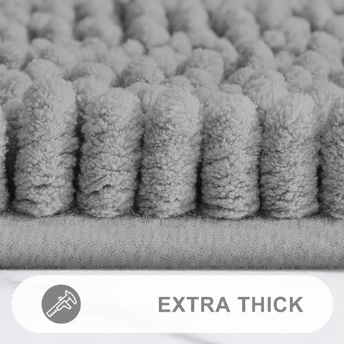 Grandaily Chenille Striped Bathroom Rugs 59x20, Extra Thick and Absorbent Bath Mats, Non-Slip Soft Plush Shaggy Shower Carpet, Machine Wash Dry, Bath Rug for Bathroom, Dark Gray
